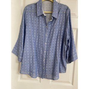 Chico's Women's Reversible Light Blue Polka Dot Button Down Blouse